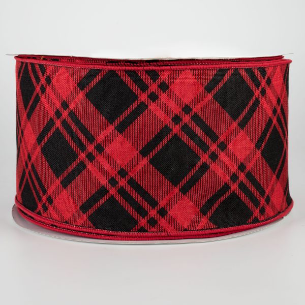 4  Diagonal Stripe Check Ribbon: Red & Black (50 Yards) Fashion