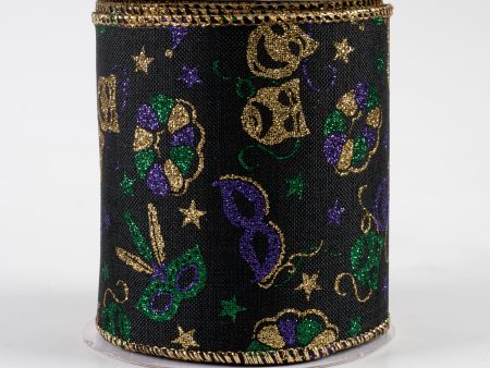 4  Mardi Gras Pattern Ribbon: Black (10 Yards) Fashion