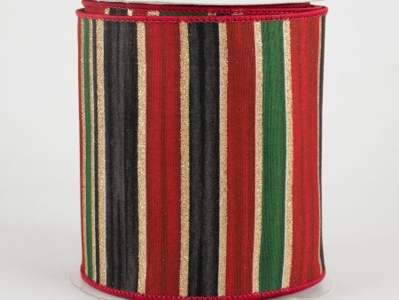 4  Multi Width Horizontal Stripe Ribbon: Gold, Red, Black, Emerald (10 Yards) Cheap