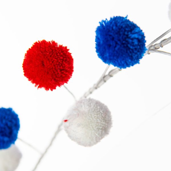 5  Pom Pom Wire Garland: Red, White & Blue For Sale