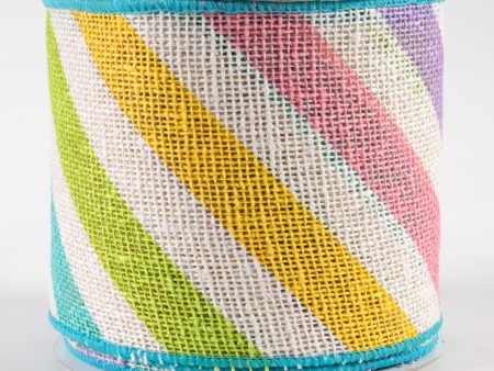 4  Large Diagonal Stripe Ribbon: Pastels (10 Yards) Sale