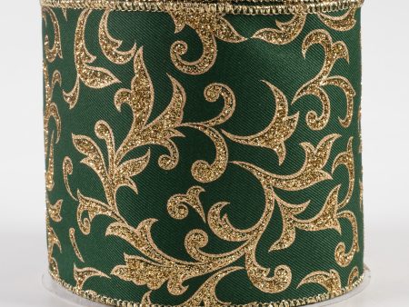 4  Acanthus Leaf Ribbon: Hunter Green & Gold (10 Yards) Online Hot Sale