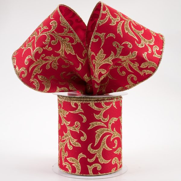 4  Acanthus Leaf Ribbon: Red & Gold (10 Yards) Fashion