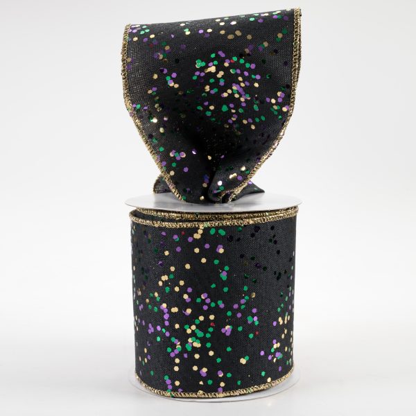 4  Sprinkled Hex Glitter Ribbon: Mardi Gras on Black (10 Yards) Online