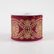 2.5  Deluxe Wavy Floral Ribbon: Wine & Gold (10 Yards) Hot on Sale