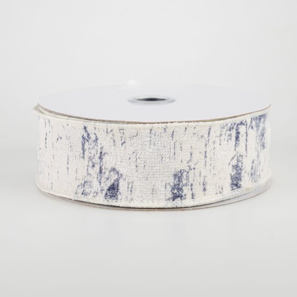 1.5  Cotton Birch Bark Ribbon: Ivory, Smoke Blue, Navy (10 Yards) on Sale