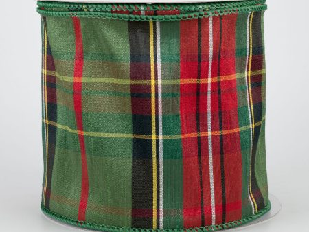 4  Plaid Faux Dupioni Ribbon: Emerald, Black, Red (10 Yards) Cheap