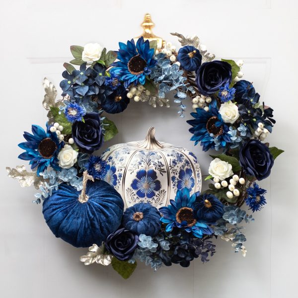 10  Waterproof Accent: Blue Floral Pumpkin For Sale