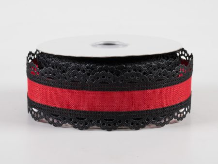 1.5  Scalloped Edge Ribbon: Black & Red (10 Yards) For Sale