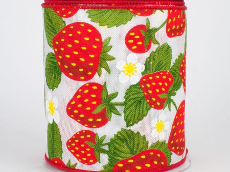 4  Strawberries Ribbon: White (10 Yards) on Sale