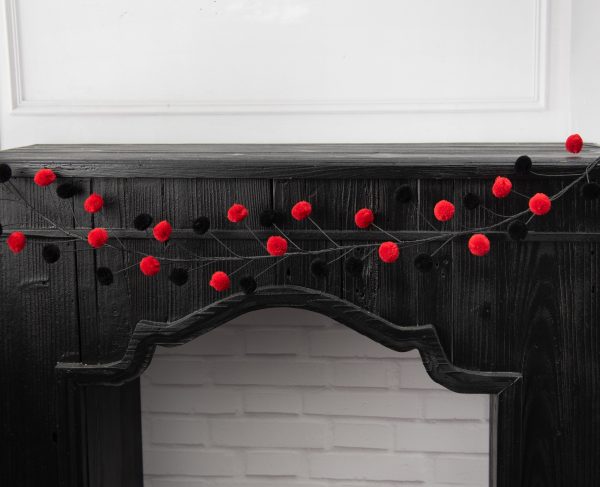 5  Pom Pom Wire Garland: Red & Black Hot on Sale