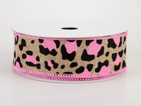 1.5  Leopard Print Ribbon: Light Beige, Black, Pink (10 Yards) For Sale