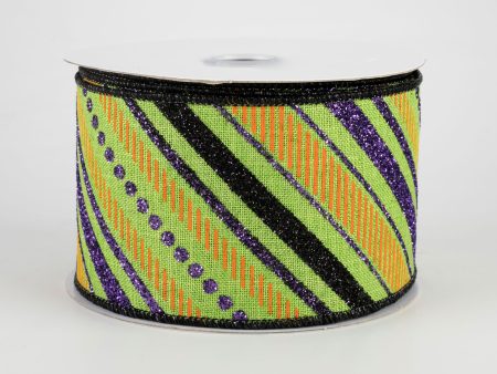 2.5  Multi Diagonal Glitter Stripes Ribbon: Halloween (10 Yards) Online Sale