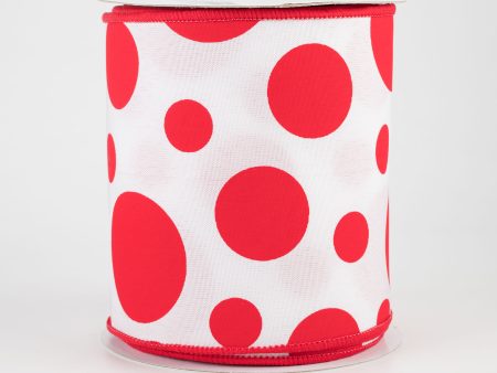 4  Giant Three Size Polka Dot Ribbon: White & Red (10 Yards) Online Hot Sale