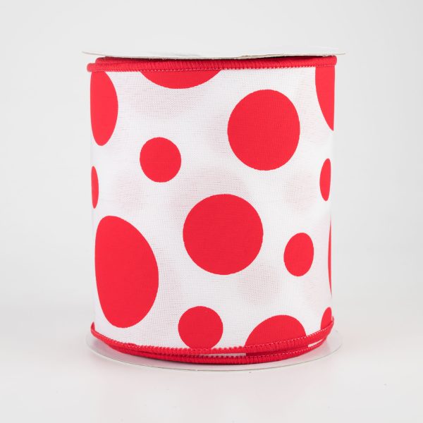 4  Giant Three Size Polka Dot Ribbon: White & Red (10 Yards) Online Hot Sale