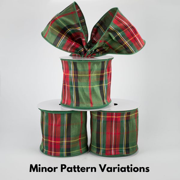 4  Plaid Faux Dupioni Ribbon: Emerald, Black, Red (10 Yards) Cheap