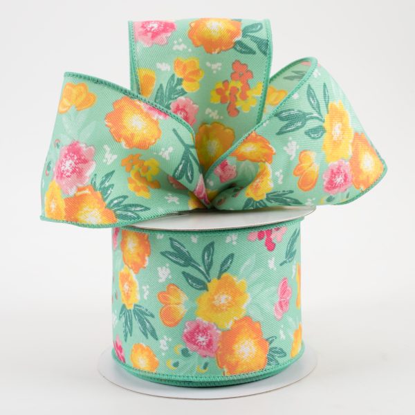 2.5  Soft Florals Ribbon: Mint Green (10 Yards) Fashion