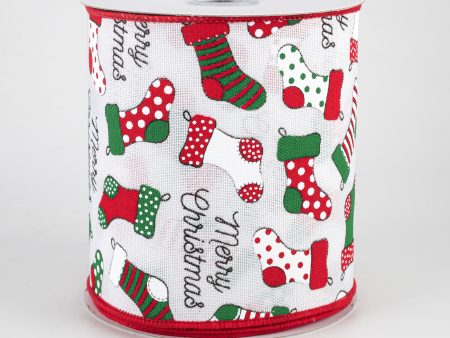 4  Christmas Stockings Ribbon: White (10 Yards) Cheap