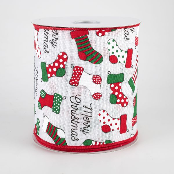 4  Christmas Stockings Ribbon: White (10 Yards) Cheap