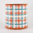 4  Printed Plaid Ribbon: White, Dark Orange, Turquoise (10 Yards) Hot on Sale