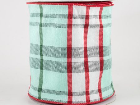 4  Plaid Faux Dupioni Ribbon: Mint, White, Red, Emerald (10 Yards) For Cheap