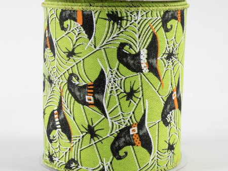 4  Witch Hats and Spiders Ribbon: Fresh Green (10 Yards) Discount