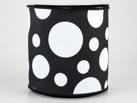 4  Giant Three Size Polka Dot Ribbon: Black & White (10 Yards) Hot on Sale