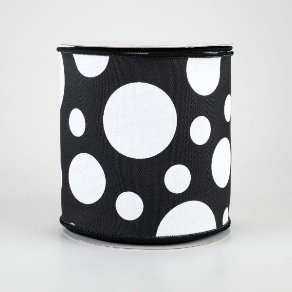 4  Giant Three Size Polka Dot Ribbon: Black & White (10 Yards) Hot on Sale