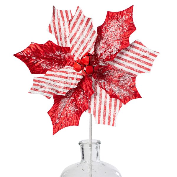 22  Holly Poinsettia Stem: Red & White Hot on Sale