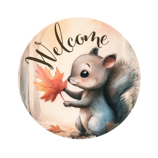 8.5  Round Waterproof Sign: Welcome Fall Squirrel Fashion