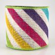 4  Large Diagonal Stripe Ribbon: Off White & Multi Brights (10 Yards) Online Sale