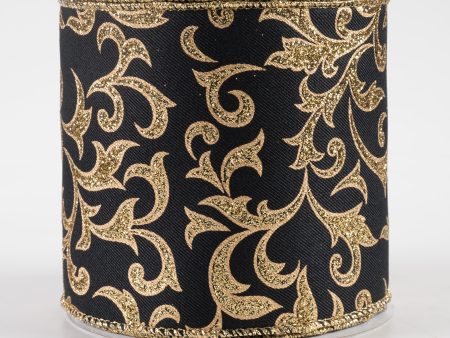 4  Acanthus Leaf Ribbon: Black & Gold (10 Yards) Sale