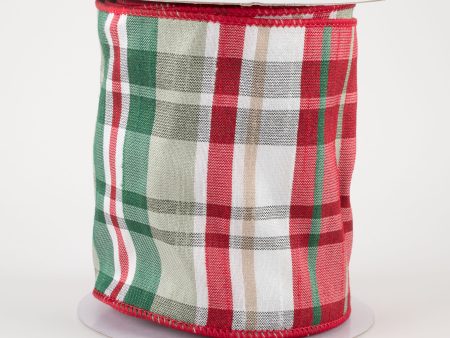 4  Plaid Faux Dupioni Ribbon: Red, Sage, Emerald, White, Tan (10 Yards) Discount