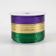 2.5  Metallic Stripe Ribbon: Mardi Gras (10 Yards) For Sale