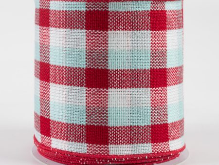 4  Woven Flannel Check Ribbon: Red, White, Ice Blue (10 Yards) Hot on Sale