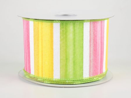 2.5  Watercolor Wide Stripe Ribbon: Yellow, Pink, Green, White (10 Yards) Online now