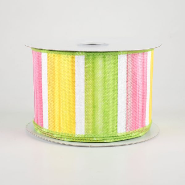 2.5  Watercolor Wide Stripe Ribbon: Yellow, Pink, Green, White (10 Yards) Online now