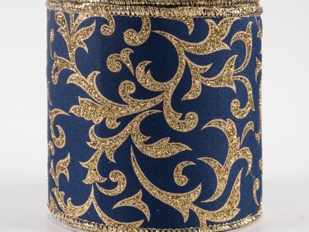 4  Acanthus Leaf Ribbon: Navy Blue & Gold (10 Yards) For Cheap