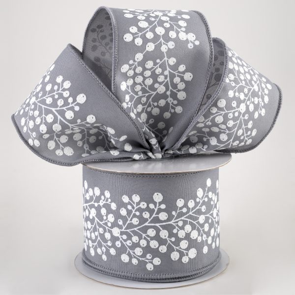 2.5  Snow Berry Ribbon: Grey & White (10 Yards) Cheap