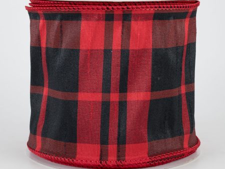 4  Plaid Faux Dupioni Ribbon: Black & Red (10 Yards) Hot on Sale