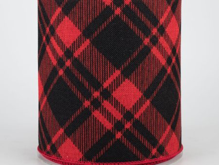 4  Diagonal Stripe Check Ribbon: Red & Black (10 Yards) on Sale