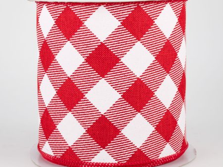 4  Diagonal Check Ribbon: Red & White (10 Yards) Sale