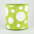 4  Giant Three Size Polka Dot Ribbon: Lime Green & White (10 Yards) For Sale