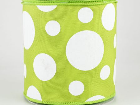 4  Giant Three Size Polka Dot Ribbon: Lime Green & White (10 Yards) For Sale