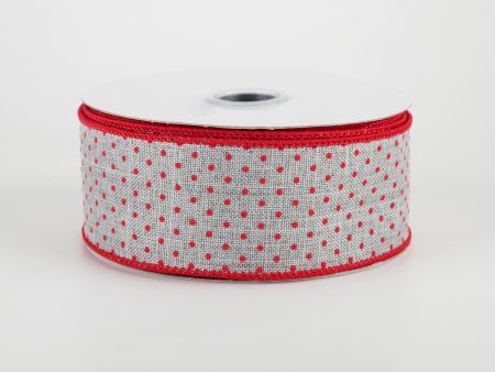 1.5  Swiss Dots Ribbon: Light Grey & Red (10 Yards) Supply