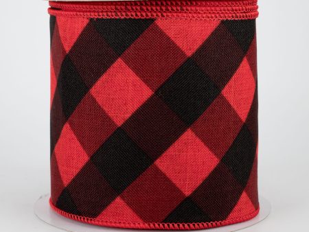 4  Bold Check Basketweave Ribbon: Red & Black (10 Yards) For Cheap