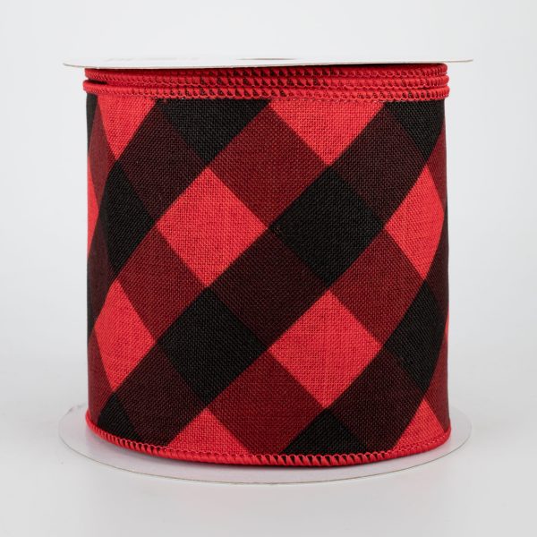 4  Bold Check Basketweave Ribbon: Red & Black (10 Yards) For Cheap