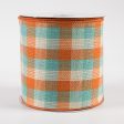 4  Woven Flannel Check Ribbon: Teal, Orange, Cream (10 Yards) Fashion