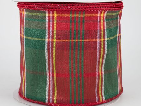 4  Plaid Faux Dupioni Ribbon: Emerald, Red, Yellow (10 Yards) on Sale