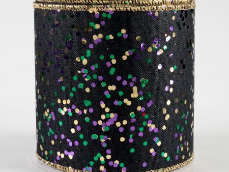 4  Sprinkled Hex Glitter Ribbon: Mardi Gras on Black (10 Yards) Online